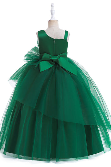 Dark Green A Line Sleeveless Girl Dress
